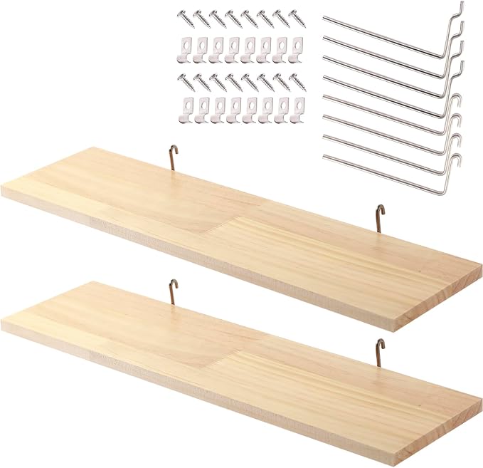 SEVENY 2 Pack Pegboard Shelf Wall Organizer, Pine Wooden Garage Tool Storage by Unknown