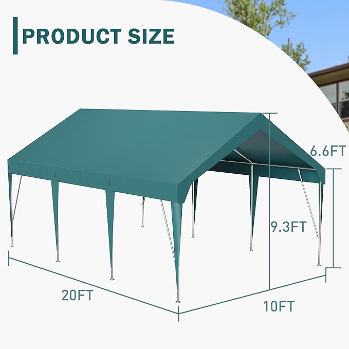 10x20ft Heavy Duty Carport Outdoor Car Canopy UV Resistant Waterproof Party - Image 2