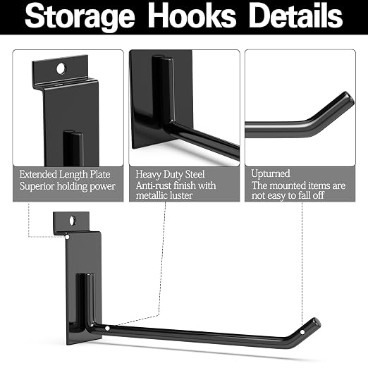 3-H Slatwall Accessories 30 Pack, 6 Inch Slatwall Hooks & Hangers, Heavy Duty - Image 3