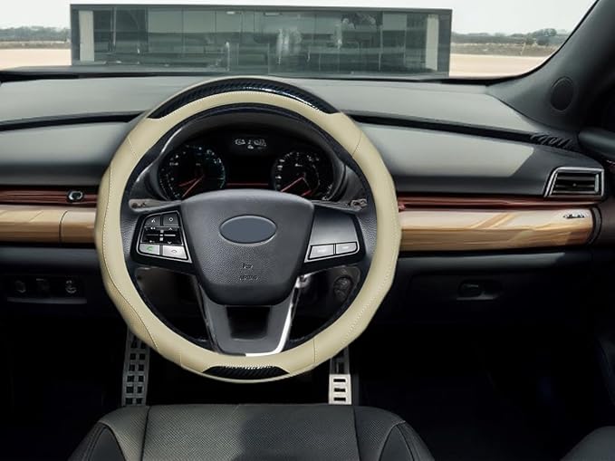 Car Steering Wheel Cover with Cup Coasters, Universal 15 inch Leather Carbon - Image 7