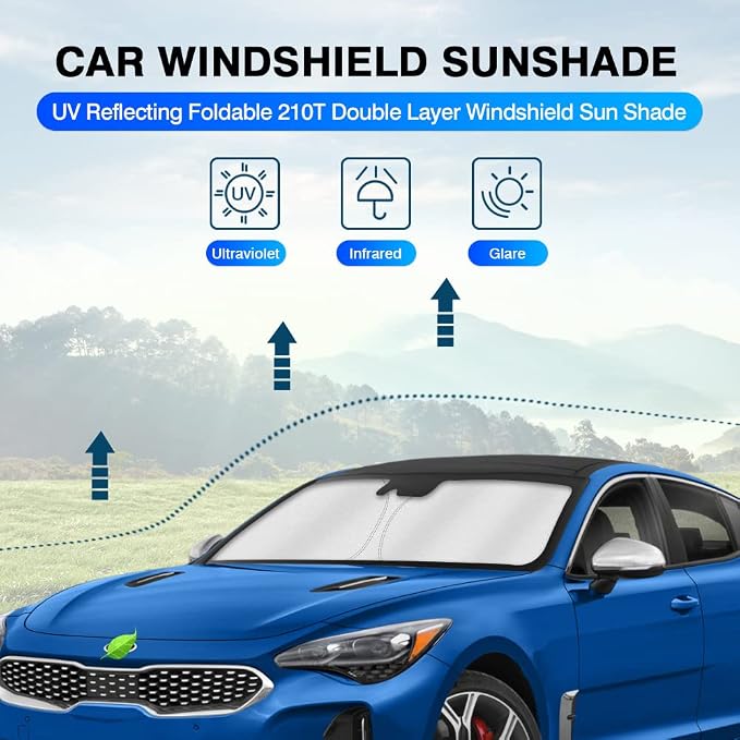KUST Windshield Sun Shade for 2018-2023 Kia Stinger Window Sunshade Sun Visor - Image 2