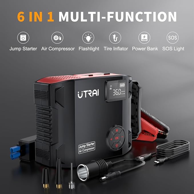 UTRAI Jump Starter with Air Compressor, 6000A 27000mAh Car Starter Jump Box - Image 3