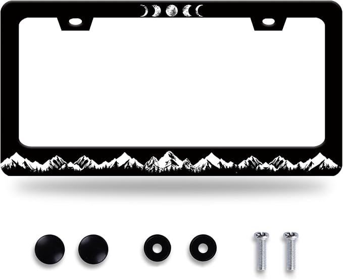 Moon Phase License Plate Frame Mountains Forest License Plate Stainless Steel by GORSNKYE