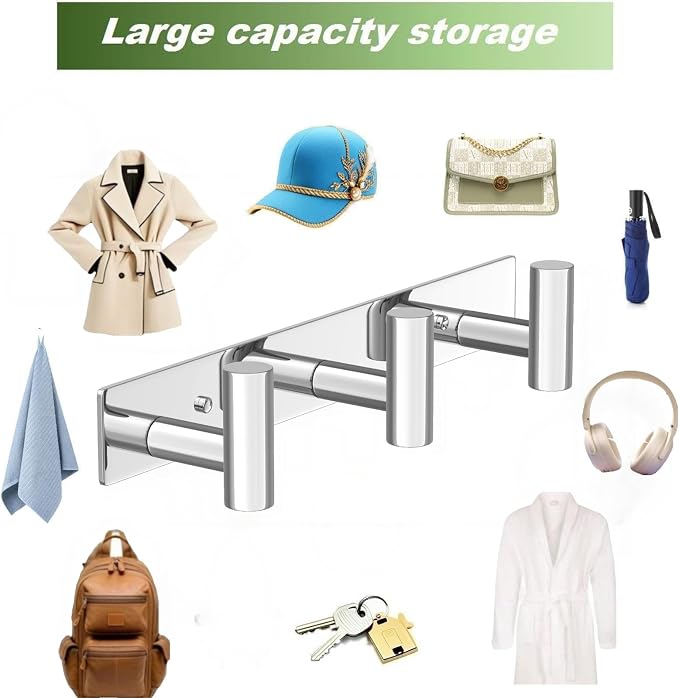 Wall Mounted Coat Rack-3 Hooks, Heavy Duty Stainless Steel Hook Rail - Image 6