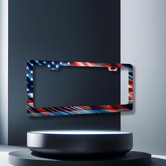 Patriotic American Flag License Plate Frame USA License Plate Stainless Steel - Image 3