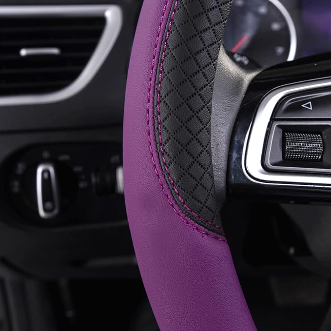 CAR PASS Rhombus Leather Universal Steering Wheel Cover, Fit - Image 4
