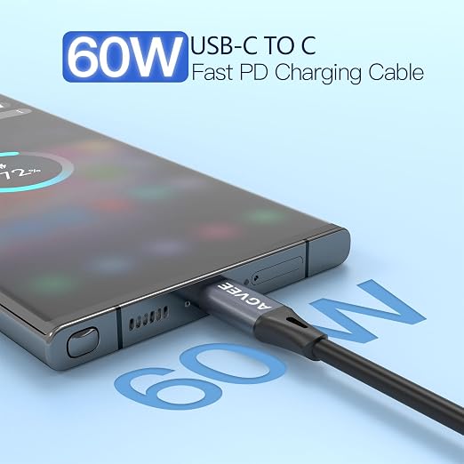 AGVEE 3ft Coiled Short USB-C to USB-C Charging Cable 60W PD Fast Charger Cord - Image 2
