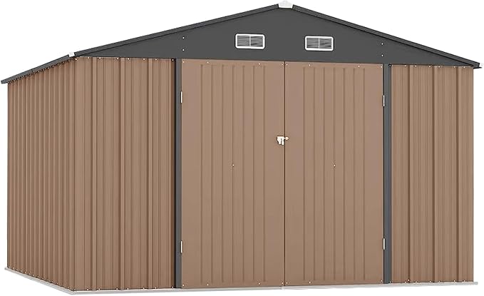 10X12FT Outdoor Metal Storage Shed, Lockable Weatherproof Garden Shed by BouPower