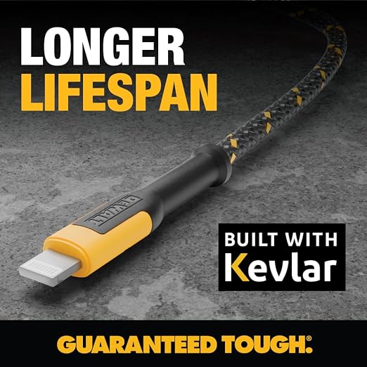 DEWALT Heavy Duty USB A to Lightning Cable Durable iPhone Charger, Lightning - Image 3