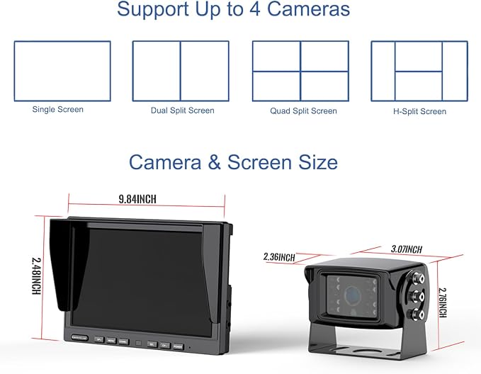 10'' 1080P Wireless Backup Camera System, 10 Inch DVR Dual/Quad Monitor - Image 9