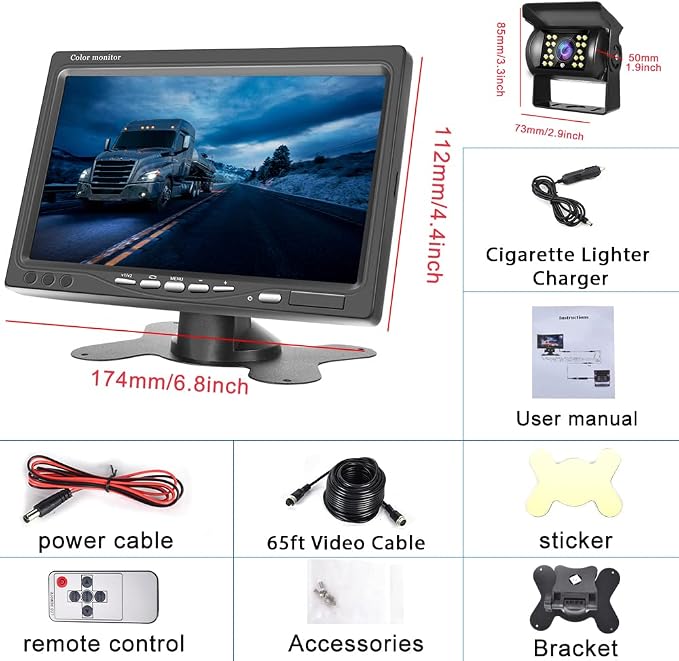 Hikity Backup Camera with Monitor Kit, Waterproof 18 IR LED Night Vision - Image 7