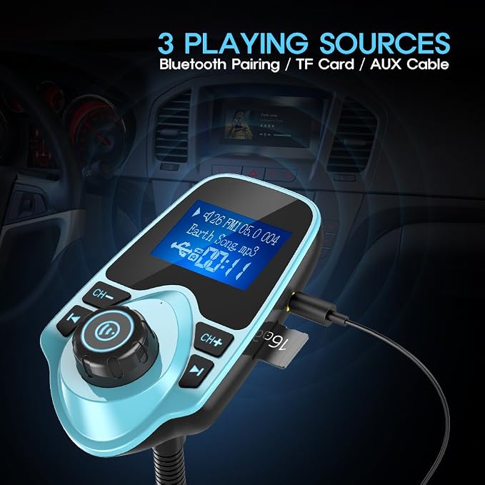 Nulaxy Bluetooth Car FM Transmitter Audio Adapter Receiver Wireless Hands-Free - Image 5