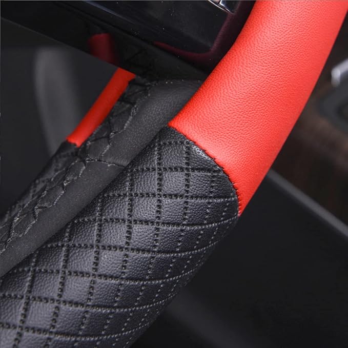 CAR PASS Rhombus Leather Universal Steering Wheel Cover, Fit - Image 6