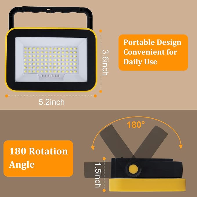 2 Pack Work Light Portable SMD LED Super Bright Rechargeable Flood Light - Image 4