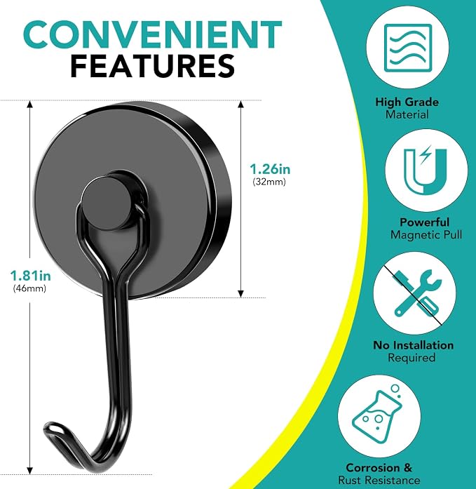 DIYMAG Black Magnetic Hooks, 110LBS Strong Magnetics Heavy Duty, Cruise Ship - Image 2