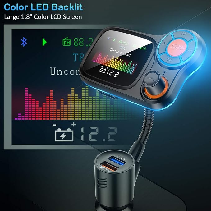 TSNAM Wireless Car Bluetooth Adapter, Radio FM Transmitters HandsFree Call - Image 9