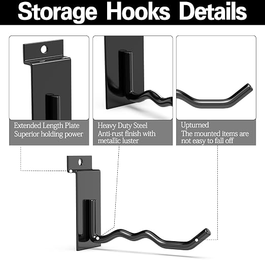 3-H Black Steel Slatwall Hooks, 10 Pack, 4.7 Inch, Heavy Duty, Wave Shape - Image 3