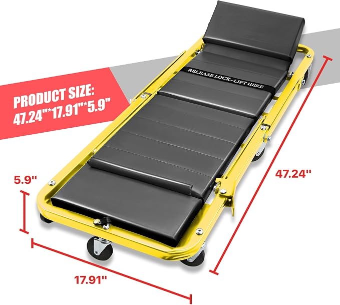 DNA MOTORING 48" 2 IN 1 Folding Rolling Garage Shop Creeper Roller Seat - Image 2