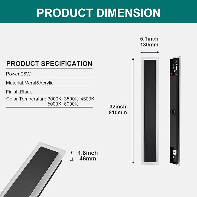2 Pack Outdoor Wall Light for Porch, 32 inch Modern Led Long Wall Lights Fixture - Image 7