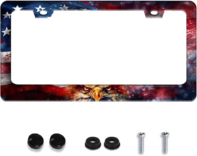 Personalized License Plate Frame American Flag Eagle Stainless Steel Accessory by Invincibleframe