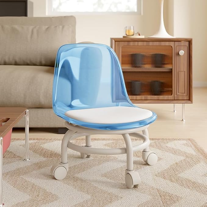 Low Rolling Stool with Wheels, Mini Rolling Garage Stool with Back Support - Image 3