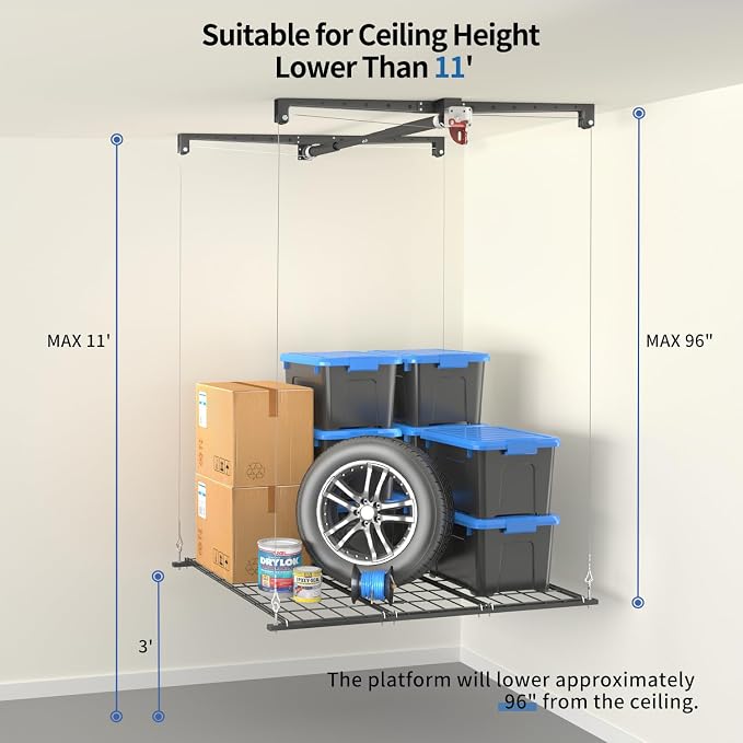 Overhead Garage Storage Rack, Heavy-duty 4x4 Ft Ceiling Storage Racks - Image 2