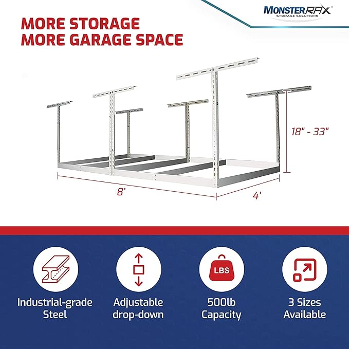 MonsterRax 4x8 Overhead Garage Storage Rack Frame Kit - Image 2