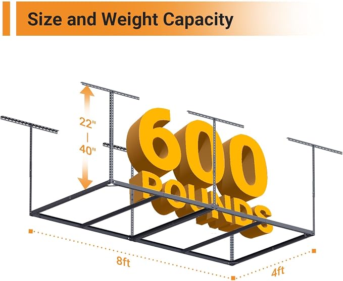 4x8ft Overhead Garage Storage Rack Wooden Decking Not Included, Heavy Duty - Image 3