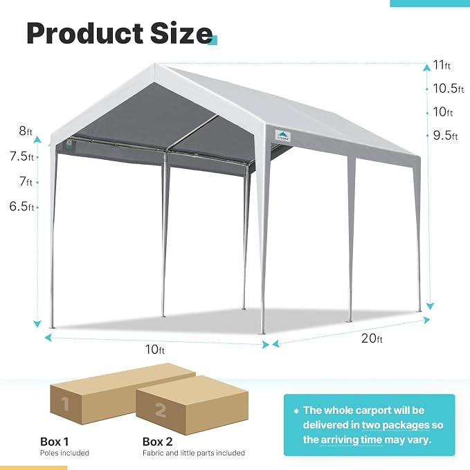 ADVANCE OUTDOOR Adjustable 10x20 ft Heavy Duty Carport Car Canopy Garage Boat - Image 5