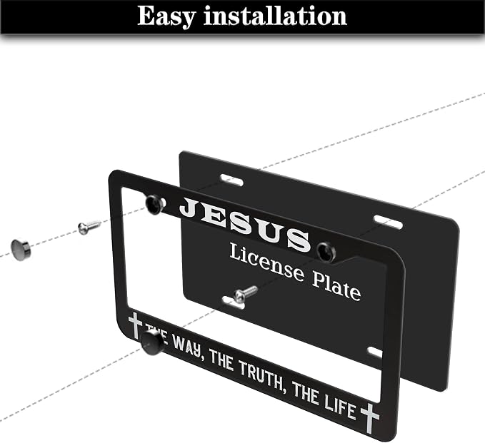 License Plate Frames Black and White Car Plate Frames Jesus The Way The Truth - Image 7