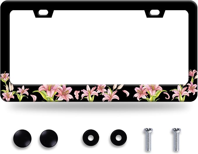 Pink Lily License Plate Frame Beautiful Floral Flower License Plate Stainless by GORSNKYE