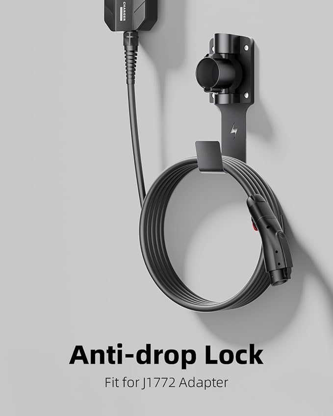 EV Charger Holder, with 180° Rotation Nozzle Dock, Metal J-Hook - Image 3