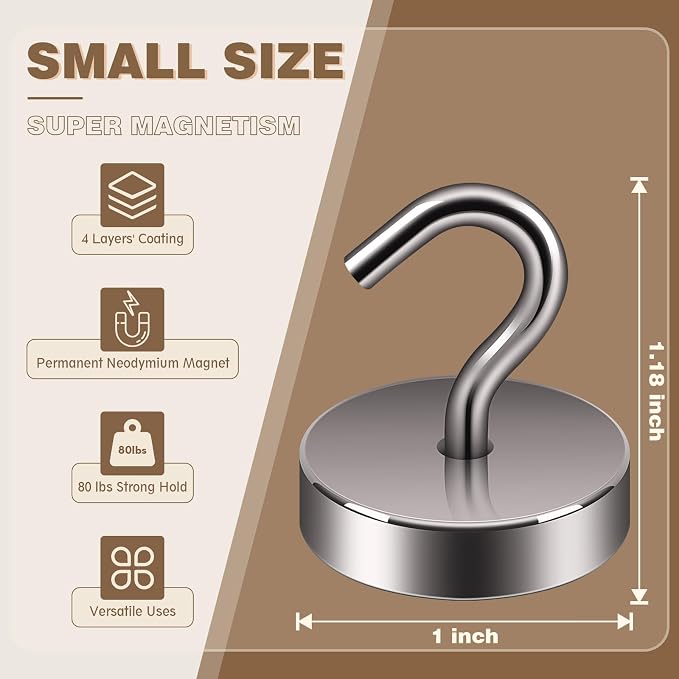 Neosmuk Magnetic Hooks, Cruise Ship Essentials, 80lb+ Heavy Duty Magnetic Hooks - Image 5