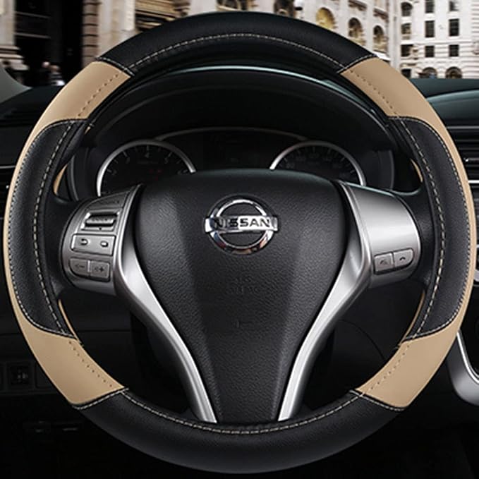 Leather Car Steering Wheel Cover, Non-Slip Car Wheel Cover Protector Breathable - Image 4