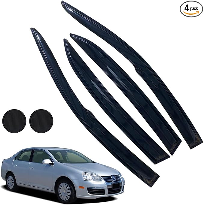 Rain Guards for Volkswagen VW Jetta 2006-2010, Tape-on Side Window Deflectors by LETINGFAR