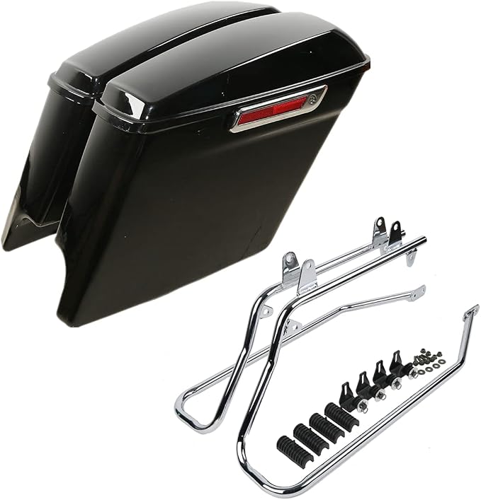 XFMT Vivid Black 5" Stretched Extended Saddlebags Hard Saddle Bags W/Chrome by XFMT