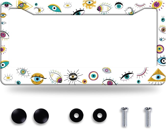 Evil Eye License Plate Frame Colorful License Plate Frames Stainless Steel by BRAGHRTED