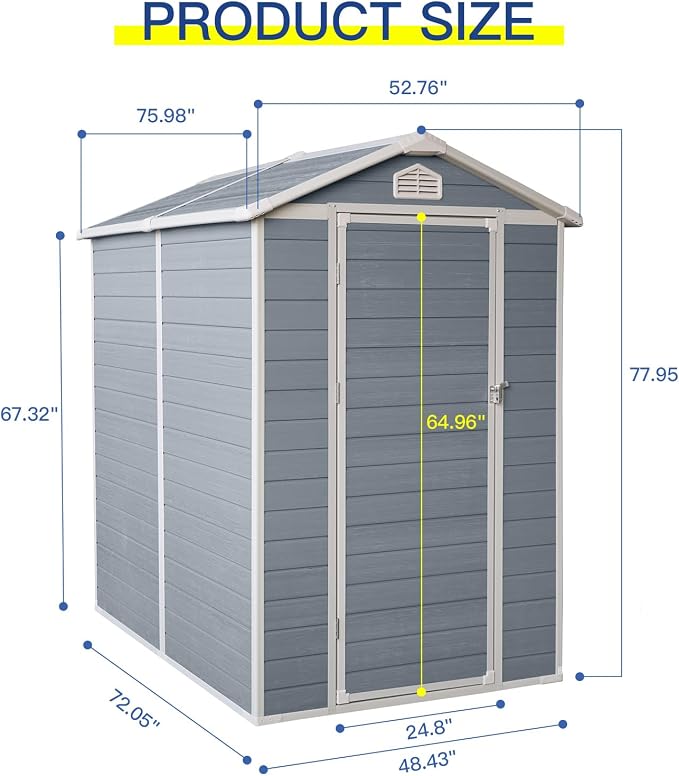 4x6 FT Outdoor Storage Shed, Resin Garden Shed - Image 3