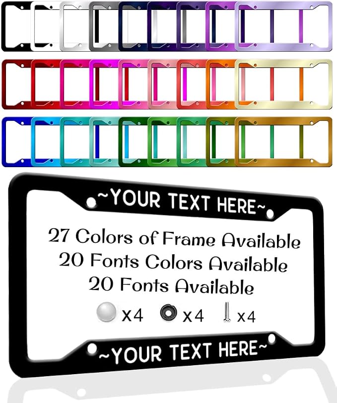 Personalized License Plate Frames Custom License Plate Holder 4 Holes Text by Santouis