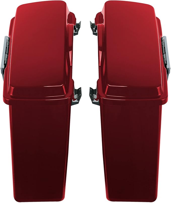 XFMT Motorcycle Red Hard Saddlebags Saddle Bags Trunk W/Lids & Chrome Latches - Image 5