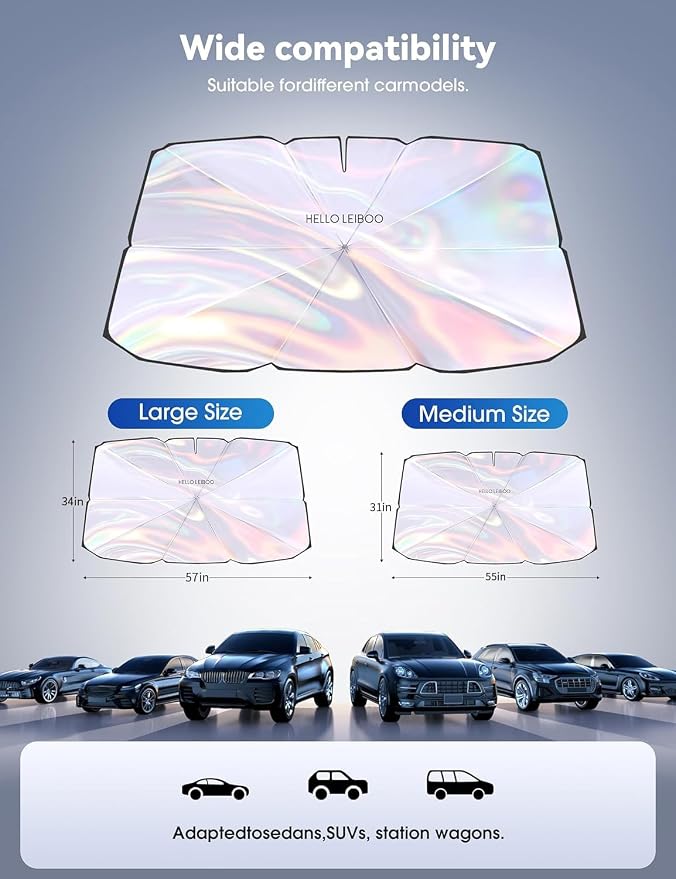 helloleiboo 5  Car Windshield Sun Shade Umbrella, Colorful - Image 5