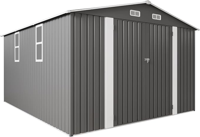10x12x6.7FT Outdoor Storage Shed, Galvanized Steel Garden Shed - Image 8