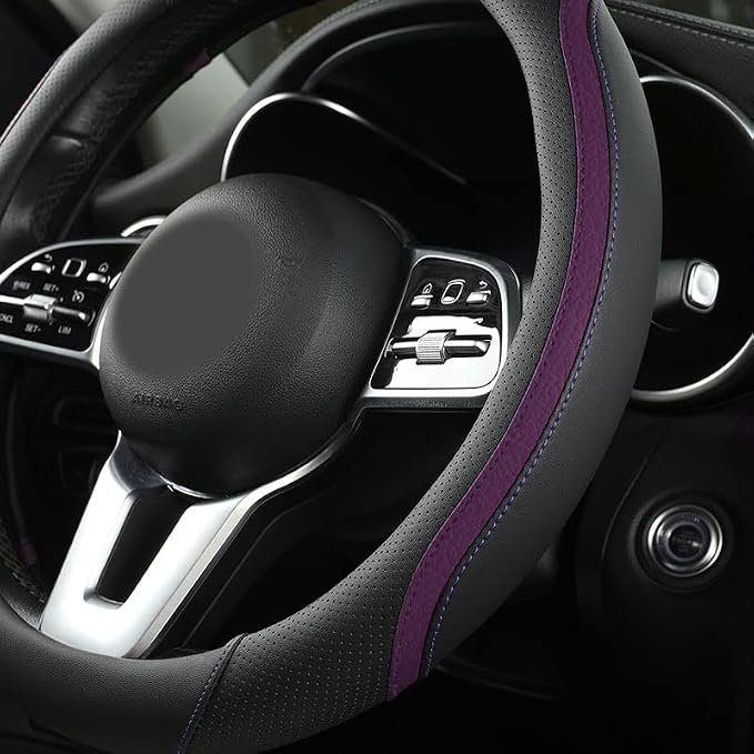 Car Steering Wheel Cover, Leather Steering Wheel Cover Purple Universal 14.5-15 - Image 2
