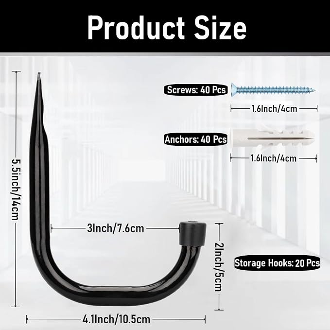 20 Pcs Heavy Duty Garage Storage Utility Hooks, 4.1Inch J Hangers Wall Hooks - Image 4