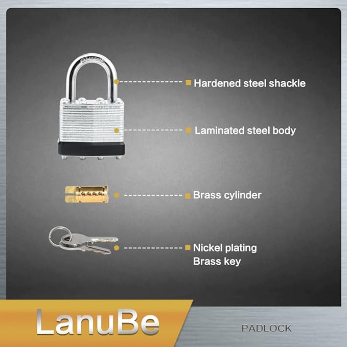 LanuBe Lock Laminated keyed Padlock, keyed Alike Locks, Normal Shackle - Image 7