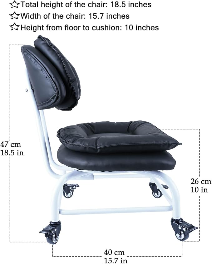 Rolling Stool Wide Seat with Back Rolling Chair 4 Wheels with Brakes - Image 4