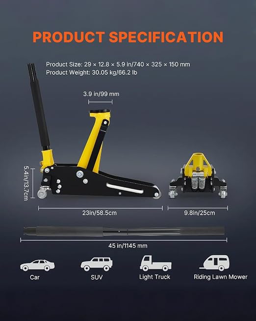 VEVOR Low Profile Floor Jack 1.5 Ton, Aluminum and Steel Race Ground Elevator - Image 7