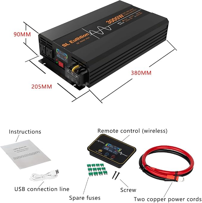3000W/6000W Pure Sine Wave Car Power Inverter 12V DC to 120V AC 60HZ - Image 7