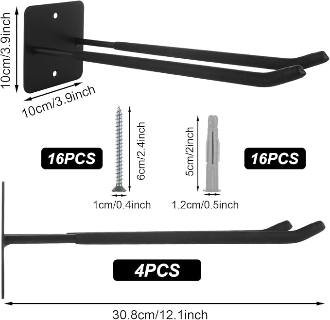 SHUESS 12.2 Inches Long Large Garage Hooks, 4 Pack Heavy Duty Garage Storage - Image 2