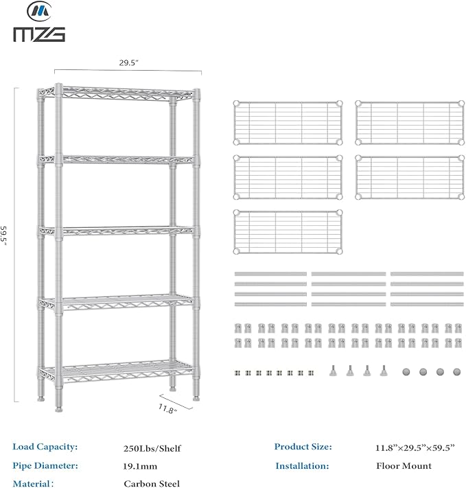 1250 lbs 5 Tier Shelf Metal Storage Shelves Wire Rack Closet Organizers - Image 3